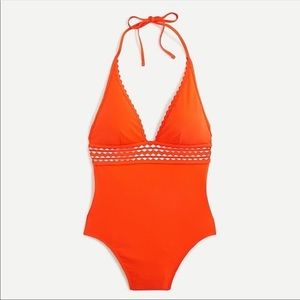 J Crew Piqué Halter One piece Swimsuit Rickrack in Brilliant Sunset Size 22 NWT